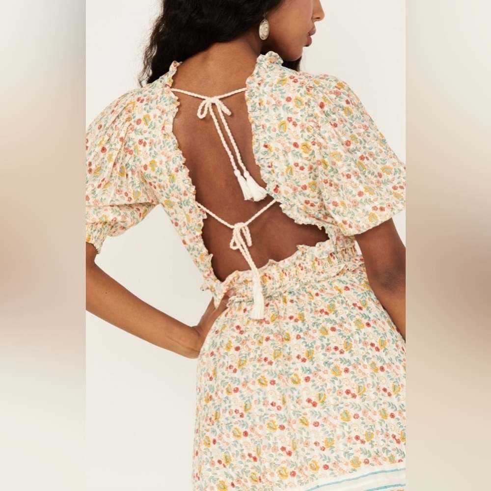 NWT Cleobella Dallas Floral Mini Dress in Carnation Print Cream Boho Size Small - Picture 6 of 16